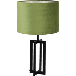 Tafellamp Mace/Velours - Zwart/Olijf groen - Ø30x56cm