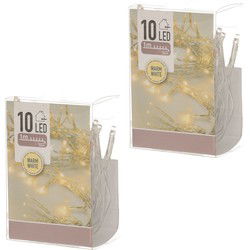 Kerstverlichting lichtsnoer - 2x - 10 led lampjes - warm wit - 1 meter - op batterij - Lichtsnoeren