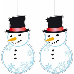 2x stuks kerst hangdecoratie sneeuwpop 41 x 25 cm - Decoratiesneeuw