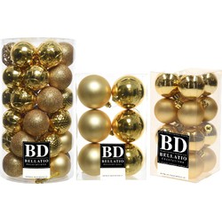 59x stuks kunststof kerstballen goud 4, 6 en 8 cm glans/mat/glitter mix - Kerstbal