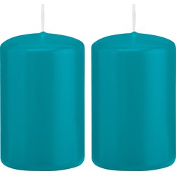 2x Kaarsen turquoise blauw 5 x 8 cm 18 branduren sfeerkaarsen - Stompkaarsen