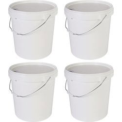 Emmer met deksel en handvat - 4x stuks - Wit - 30 liter - Opslag - Emmers
