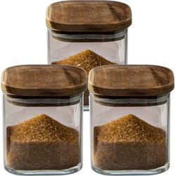 5Five Voorraadpot glas met acacia hout - 3x - 600 ml - luchtdicht - Voorraadpot