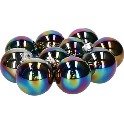 10x stuks glazen kerstballen zwart parelmoer 6 cm glans - Kerstbal