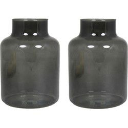 Bela Arte Bloemenvaas Milan - 2x - transparant smoke grijs glas - D15xH20 cm - melkbus vaas met smalle hals - Vazen
