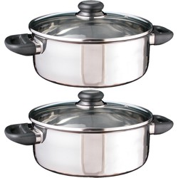 Set van 2x stuks RVS kookpannen / pannen met glazen deksels 24 cm - Kookpannen