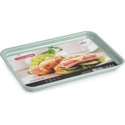 Plasticforte dienblad/serveerblad - Kunststof - 29 x 20 cm - mintgroen - kopjes en glazen tray - Dienbladen