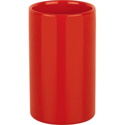 Spirella Badkamer drinkbeker/tandenborstelhouder Sienna - porselein - glans rood - 7 x 11 cm - Tandenborstelhouders