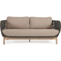 Kave Home - Catalina 3-zitsbank gemaakt met groen touw en FSC massief acaciahout 170 cm