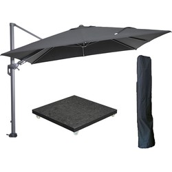 Garden Impressions Hawaii zweefparasol 300x300 cm carbon black / zwart met 90kg royal antraciet parasolvoet en parasolhoes