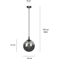 Billund zwart bol 14 cm hanglamp met gerookt glas E14