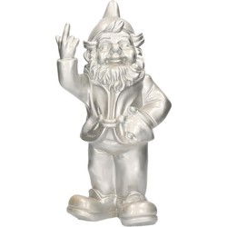 Stoobz design Tuinkabouter - zilver - fuck you middelvinger - 30 cm - Tuinbeelden