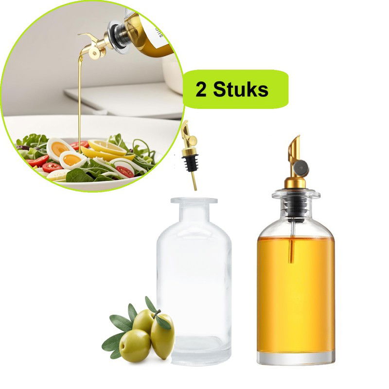 XIVADA Olijfolie Fles - Met schenktuit - Glas - 500 ML -  Set van 2 - 