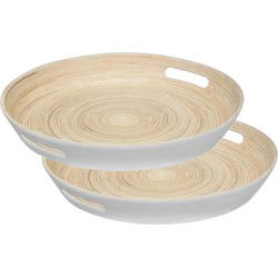 5Five Dienblad/serveerblad rond - 2x - D42 cm - bamboe hout - wit - Dienbladen