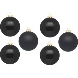 Inge Christmas grote kerstballen - 6x - zwart - 10 cm - glas - Kerstbal