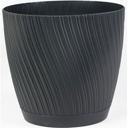 Form Plastic Plantenpot/bloempot Waves - kunststof - antraciet - D17 x H15 cm - met schotel - Plantenpotten