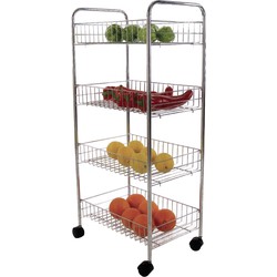 MSV Keuken/badkamer trolleyA - rvs metaal - zilver - met wielen - 41 x 26 x 83 cm - Opberg trolley