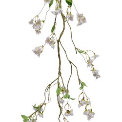 Kunstbloem/bloesem takken slinger - wit/roze - 130 cm - Kunstplanten