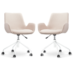 Nout-Eef bureaustoel beige - wit onderstel - set van 2