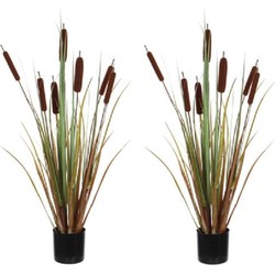 2x Groene riet/grasplanten kunstplanten 90 cm met bruine pot - Kunstplanten