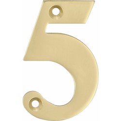 AMIG Huisnummer 5 - massief messing - 5cm - incl. bijpassende schroeven - gepolijst - goudkleur - Huisnummers