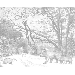 ESTAhome fotobehang bos met bosdieren grijs - 3,5 x 2,79 m - 159065