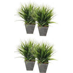 Grasplant in zwarte zinken pot - 4x - 30 cm - Kamerplant kunstplanten - Kunstplanten