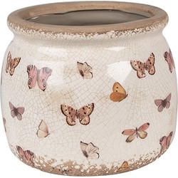 Clayre & Eef Bloempot  Ø 16x13 cm Beige Roze Keramiek Vlinders Bloempot Binnen