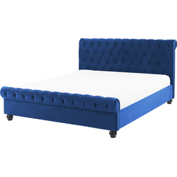 Beliani AVALLON - Tweepersoonsbed-Blauw-Fluweel