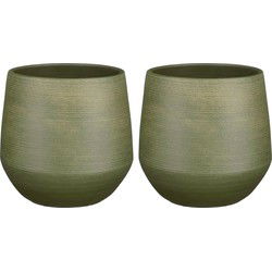 Mica Decorations Plantenpot - 2x - groen - relief - terracotta - D24xH23 cm - Plantenpotten