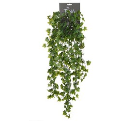 Louis Maes kunstplant met blaadjes hangplant Klimop/hedera - groen/wit - 80 cm - Kunstplanten