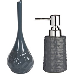 Toilet spullen set - Toiletborstel met zeeppompje - keramiek - grijs - Badkameraccessoireset