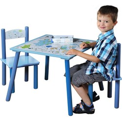 Mdf Kindertafel SET met 2 Stoelen - Dinosaurus Motief - FSC Goedgekeurde Zitgroep - Houten Tafel en 2x kinderstoel - Kleur Blauw