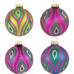 8x Glazen glitter kerstballen in vrolijke kleuren 7 cm - Kerstbal