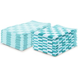 Elegance Theedoeken & Keukendoeken Set Blok - turquoise - set van 12