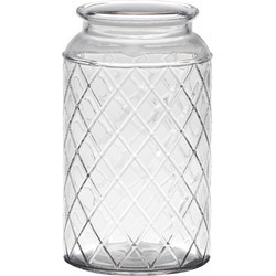 Hakbijl Glass Bloemenvaas Brussel - transparant eco glas - D10xH18 cm - ruit patroon - cilinder vaas - Vazen