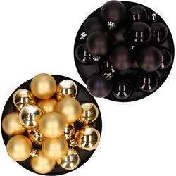 Kerstversiering kunststof kerstballen mix goud/zwart 4 en 6 cm pakket van 80x stuks - Kerstbal