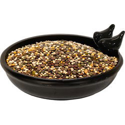 Mega Collections Vogelbad/voederschaal - zwart - keramiek - 30x11 cm - Vogelvoederschalen