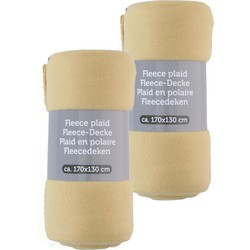 Fleece dekens/plaids - 2x - licht geel - 170 x 130 cm - Plaids