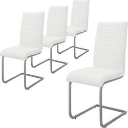 Set van 4 eetkamerstoelen sledemodel met rugleuning wit kunstlederen bekleding ML-Design