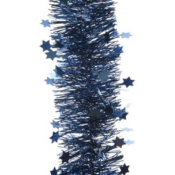1x Kerst lametta guirlandes donkerblauw sterren/glinsterend 270 cm kerstboom versiering/decoratie - Kerstslingers
