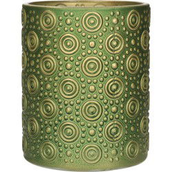 Countryfield theelichthouder/kaarsenhouder - groen/goud - H12 cm - Waxinelichtjeshouders