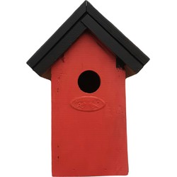 Houten vogelhuisje/nestkastje 22 cm - zwart/rood Dhz schilderen pakket - Vogelhuisjes