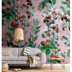 One Wall one Role fotobehang bloemmotief groen, roze, wit en bruin - 371 x 280 cm - AS-382731