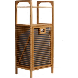 Decopatent® - Badkamerrek met Wasmand - Bamboe hout - Badkamerkast - Badkamermeubel - 2 etages - waszak - Opvouwbare wasmand