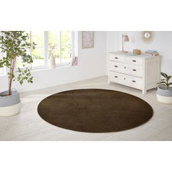 Rond Laagpolig Effen Uni Vloerkleed - Nasty - Bruin - 200cm rond Ø