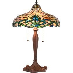 LumiLamp Tiffany Tafellamp  Ø 41x60 cm  Paars Groen Glas Kunststof Rond Tiffany Bureaulamp