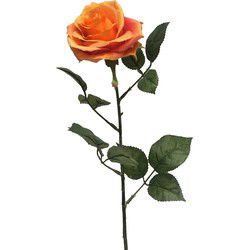Bellatio Design Kunstbloem Roos Dijon - 64 cm - oranje - zijde - Kunstbloemen