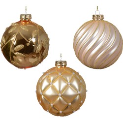 Kerstbal glas d10 cm parel/goud ass kerst