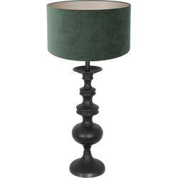Anne Lighting - tafellamp - Lyons - zwart - hout velours stof - Ø 40cm - E27 - 3487ZW